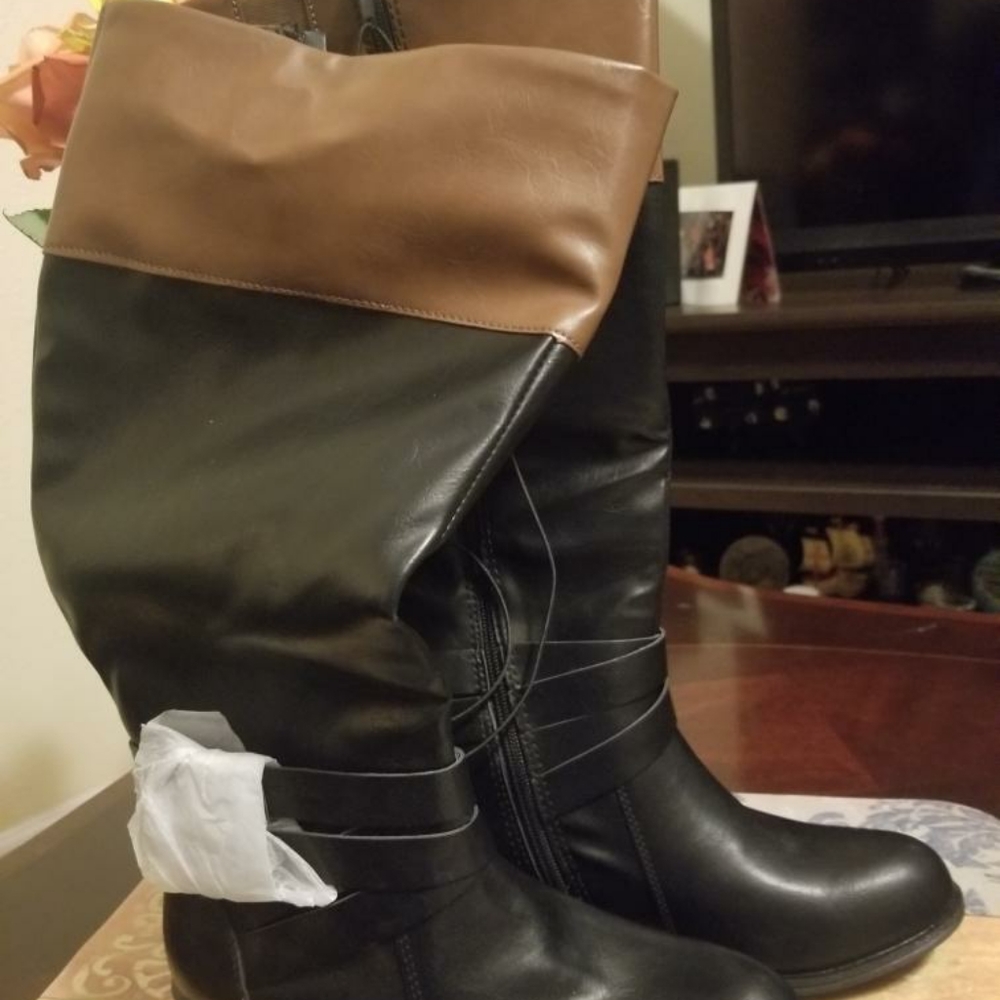 Calf boots black and camel color